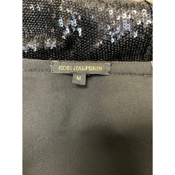KOBI HALPERIN Black Sequined Short Wrap Addison Dress Size M - Picture 4 of 5
